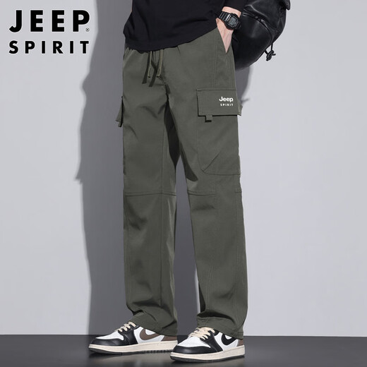JEEP SPIRIT Jeep Overalls Men's Pants Men's Autumn and Winter Casual Pants Men's Multi-Pocket Men's Pants Military Green XL