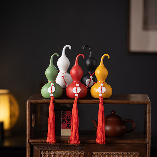 Yuxuan Creative Gifts Large Gourd Ornament Home Office Desktop Decoration Housewarming Gift Mascot Five Elements Gourd-Fire Red Small-Base