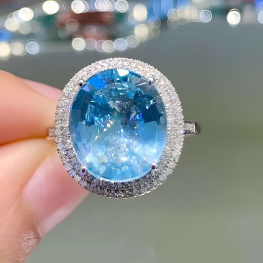 HEEKAIYI Santa Maria Aquamarine Ring Women's 18k Gold Diamond Ring Chinese Valentine's Day Birthday Gift for Wife Selected 4 Carat/Santa Maria Color