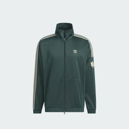 Adidas classic retro three stripes double zipper loose jacket jacket for men and women autumn Adidas clover dark green L
