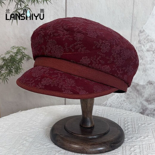 Lanshiyu (LANSHIYU) beret autumn and winter new hat for women retro embroidered peaked cap to modify the face beret versatile octagonal hat for women dark coffee color M 52-58CM adjustable