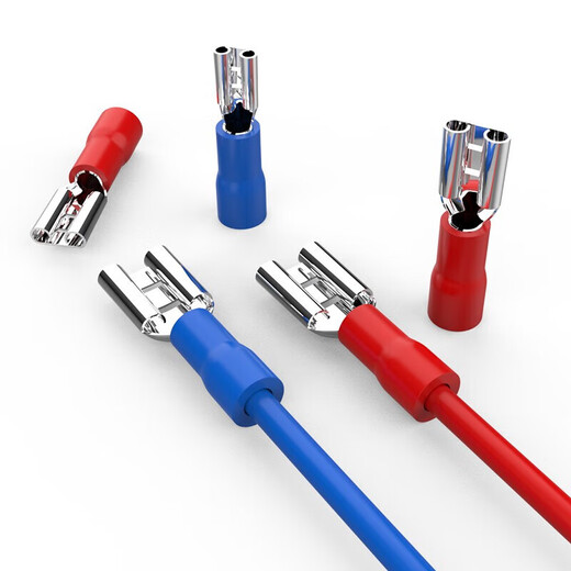 Kuishen Electric Power (KUICC) cold-pressed terminal 6.3mm female plug-in terminal block copper connector spring blade female to plug 2.8 female - red 100 pieces - wire diameter 0.5-1.5mm