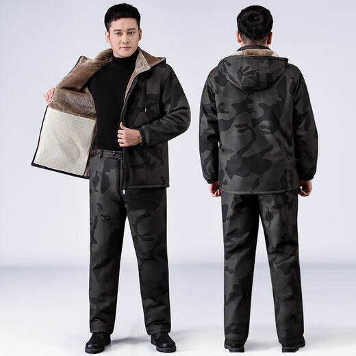 Liyang Leather Jacket and Leather Pants Suit Men's Velvet Thickened Windproof Warm Jacket Motorcycle and Motorcycle Driving Takeaway Work Clothes Latest Camouflage Shoulder and Belly Protector Jacket (Single Leather Jacket) 3XL (140Jin Jin is equal to 0.5kg -150Jin Jin is equal to 0.5kg)