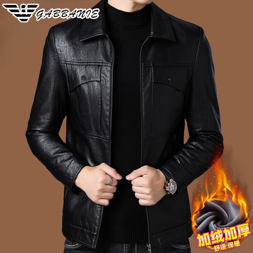 ARMANI EXCHANGE Armani lapel leather jacket men's velvet thickened leather jacket young and middle-aged jacket men's winter jacket regular style AG_BL813 black M 170