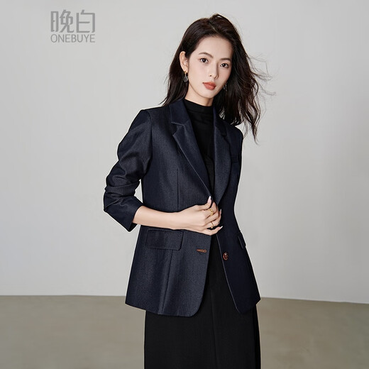 Late White New Product 2025 Autumn Solid Color Fashion Top Lapel Temperament Versatile Commuting Suit Jacket Women Denim Blue XL