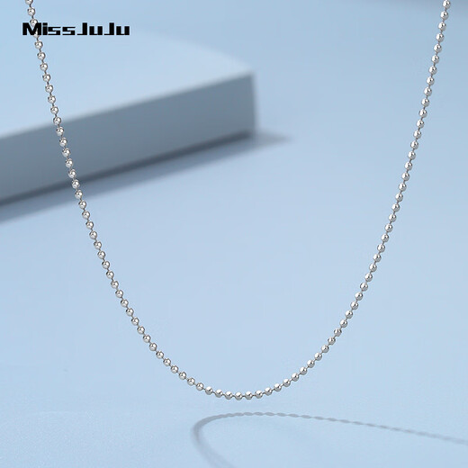 Miss JuJu pt950 platinum necklace for women, white gold ball bead chain, plain chain with pendant sweater chain, weight 3.5-3.7g, length 38+2cm, thickness about 1.1mm