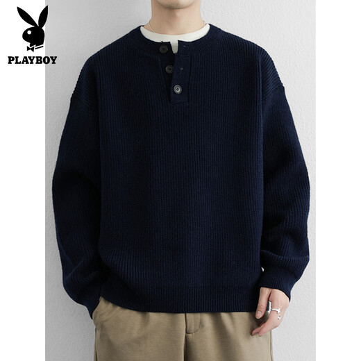 Playboy (PLAYBOY) Henry Collar Fashion Simple Knitted Sweater Men's Lazy Style Boys Sweater 2025 New Autumn and Winter Trend Light Gray M Recommended 100-120 Jin Jin equals 0.5 kg