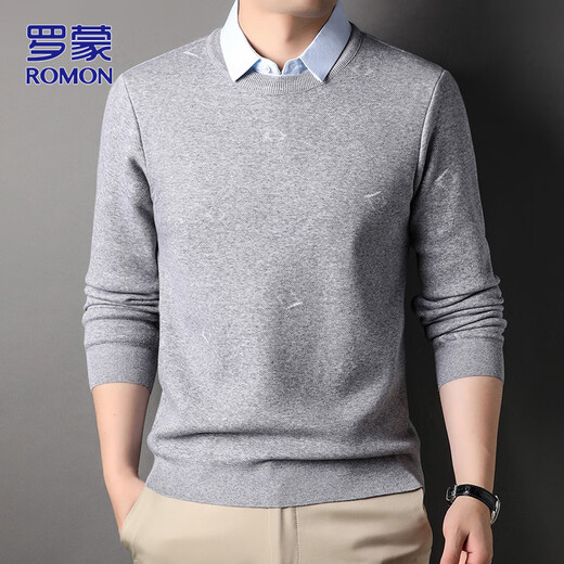 罗蒙（ROMON）假两件毛衣男士休闲针织衫秋冬季中青年商务保暖爸爸装毛线衣服