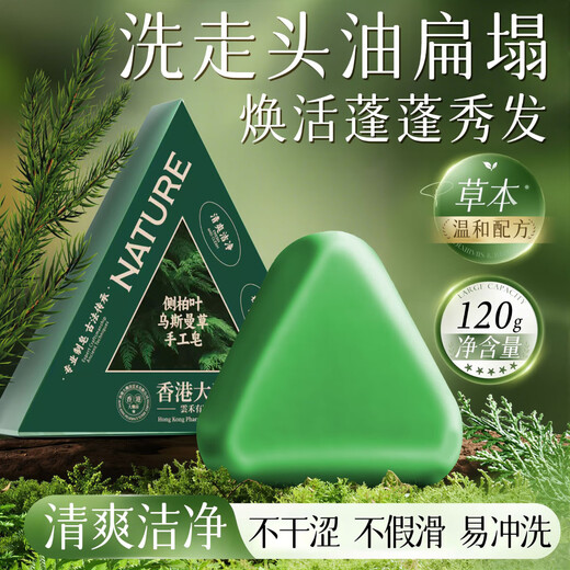 Hong Kong Pharmacy Co., Ltd. Arborvitae Leaf Usman Grass Shampoo Soap Handmade Hair Shampoo Soap Polygonum Multiflorum Firming Anti-Breakage, Oil Removal and Anti-dandruff Shampoo Nourishing and Firming Hair 1 Box/120g