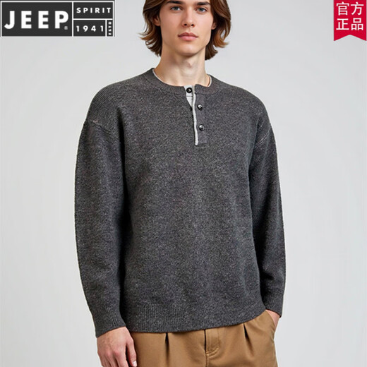 JEEP SPIRIT classic retro Henry collar American high-end knitted sweater for men 2025 new autumn and winter casual warm sweater dark gray M