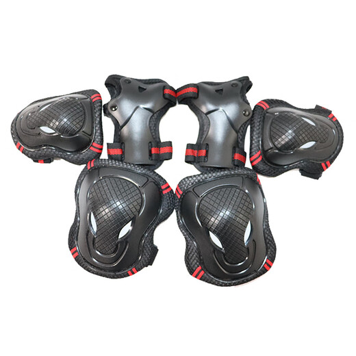 Adult men's and women's anti-fall protective gear, skateboard skates, roller skating, children's knee pads, elbow pads, sports complete set, black and red S (small adult women and children over 6 years old)