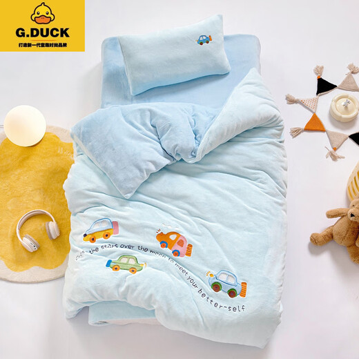 G.DUCKKIDS kindergarten thickened milk velvet quilt three-piece set for children's winter baby nap plus velvet quilt six-piece bedding set Nuannuan Xiaolu 3Jin Jin equals 0.5 kg soy fiber six-piece set (handbag)