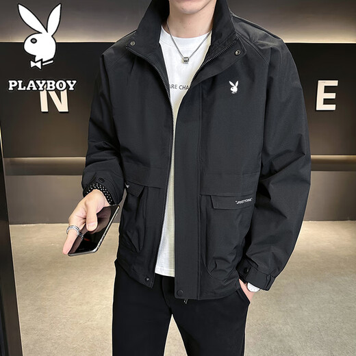 Playboy (PLAYBOY) Jacket Men's Spring and Autumn Workwear Stand Collar Trendy Casual Loose Large Size Jacket Khaki Green XL