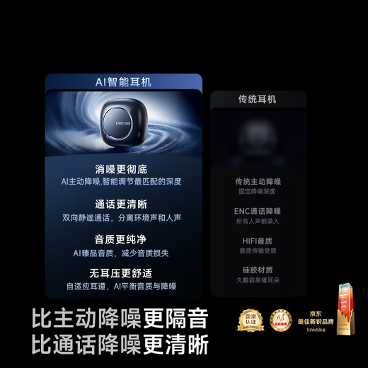 Linklike AI Comfortable Noise Reduction丨Dolby Surround Sound Deep Active Noise Canceling Headphones In-Ear Bluetooth Headphones Noise Reduction Gold List No. 1 Super Long Battery Life 2025 New Model 1 Top Ten