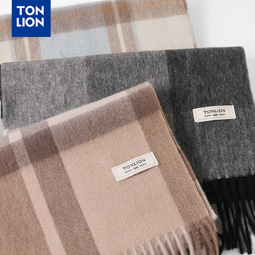 TonLion 100% wool scarf men's gift box winter men's neck protector for boys' birthday and New Year's gift neck scarf to keep warm black