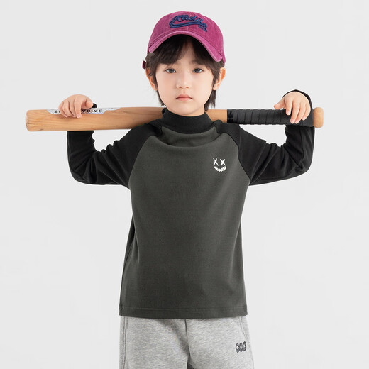 Duojia antibacterial and skin-friendly heat storage and temperature locking boys' bottoming shirt winter mid-collar warm velvet T-shirt children's raglan sleeves