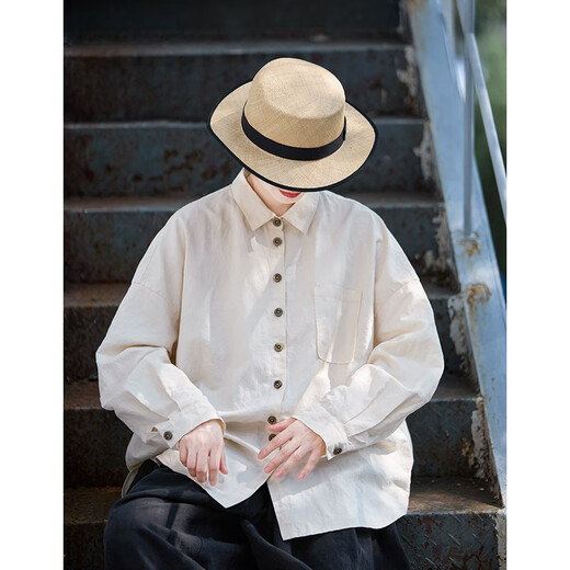 Know the pen and ink, folk art, three seasons new warm embryo color cotton and linen, high quality, relaxed and soft antique large shirt, the taste of time M