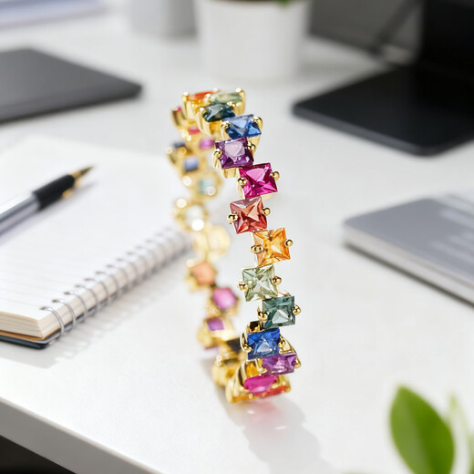 Private jewelry, natural colored gemstone 1.55 carat rainbow sapphire ring, 18K gold fashionable small sugar cube ring, rainbow color (18K yellow), ring number can be customized