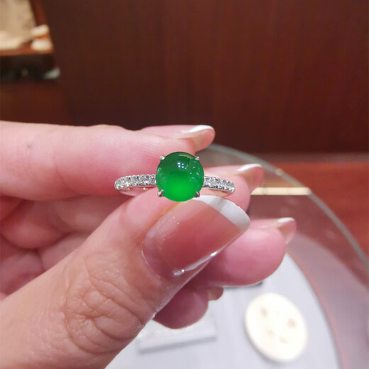 Yujian's new emerald color full green ring ice seed yang green opening adjustable green jade women's ring simple temperament full green ring