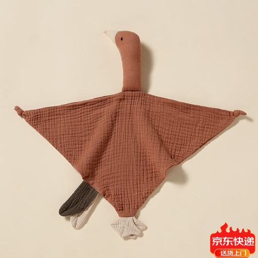 Jingmengyuan wrinkled cloth soothing napkin baby can bite the doll sleeping baby to soothe the baby to sleep pure cotton gauze little swan hand puppet khaki flower (goose) 1 pack