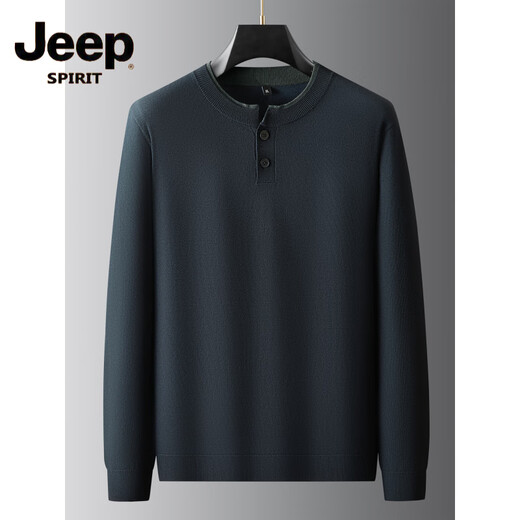 JEEP SPIRIT2025 Autumn and Winter Large Size Henley Collar Sweater Men's Casual Button Sweater New Versatile Plus Fat Oversized Bottoming Shirt Black XL 120-140Jin Jin is equal to 0.5 kg