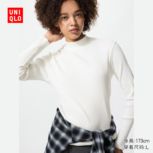 Uniqlo Women's Ribbed Turtle Neck T-Shirt/Long Sleeve Small Turtle Neck Inner 479588 00 White XL/165/92A