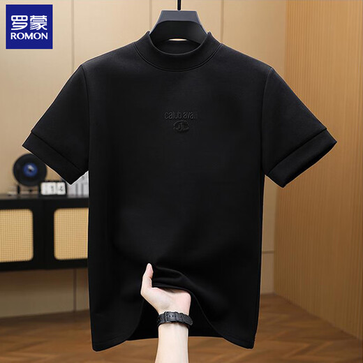 ROMON autumn and winter new style half turtleneck short-sleeved men's trendy slim bottoming shirt simple design casual T-shirt men's top gray XL (120-140Jin Jin equals 0.5kg)