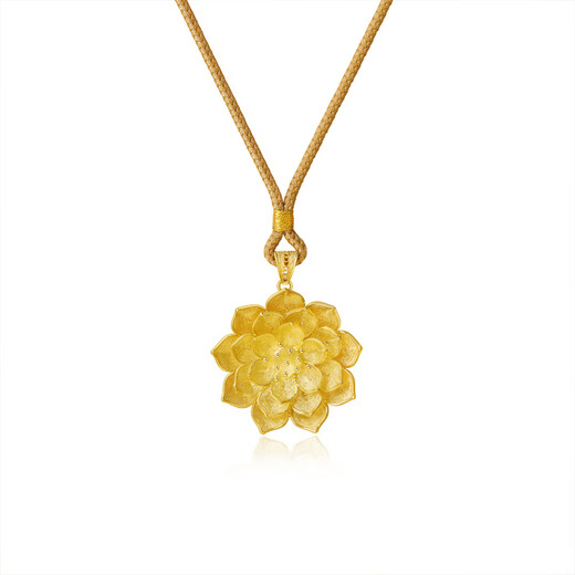 Yiyong gold-plated silver Wangfu lotus pendant necklace lotus pendant + black rope, about 11 grams