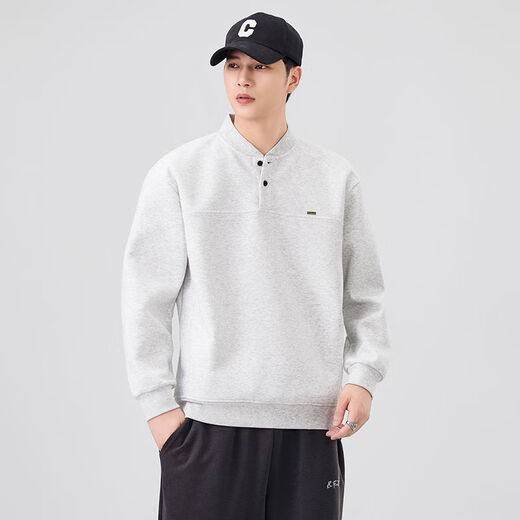 Xiaohongshu's popular Xiaohongshu's popular sweatshirt for men in spring and autumn heavyweight Henry collar bottoming shirt loose trendy splicing light gray M MM120Jin Jin is equal to within 0.5 kg