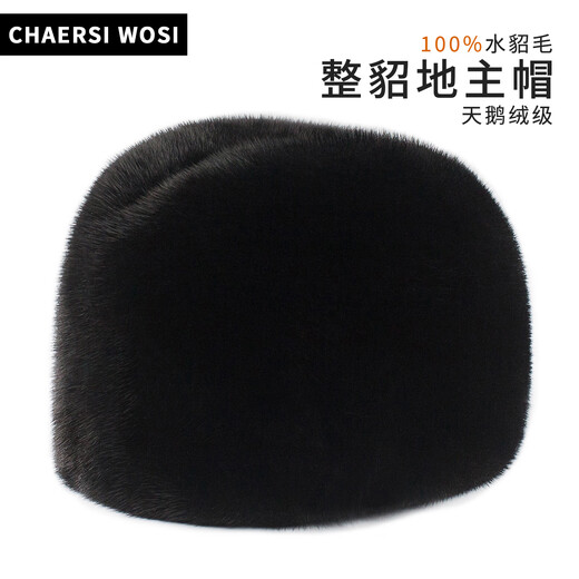 Charles Worth winter full mink fur hat men's mink fur beret ear protection plus velvet middle-aged and elderly gentleman's hat black L (55-56cm)