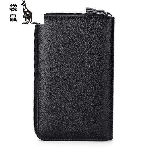 袋鼠（KANGAROO）护照包头层牛皮出国旅游钱包rfid护照本防盗刷卡位证件包 黑色