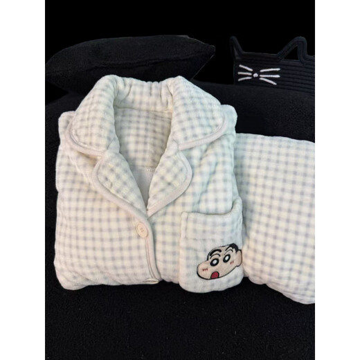 Jingga Winter Coral Velvet Pajamas Crayon Shin-chan Cartoon Couple Model One Male and One Female Thick Warm Flannel Home Clothes Plaid Crayon Female Light Green Male Black Gray - Single Set L Female Recommendation 100-120 Jin Jin is equal to 0.5 kg