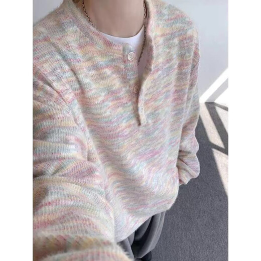 POUM sweater men's autumn and winter new mohair lazy style sweater Henry collar bottoming fir couple coat top CQS-3339 Gray XL