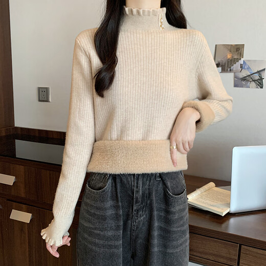Yu Zhaolin (YUZHAOLIN) one-piece velvet half-turtleneck sweater for women plus velvet thickened bottoming shirt 2025 autumn and winter new style knitted sweater inner top