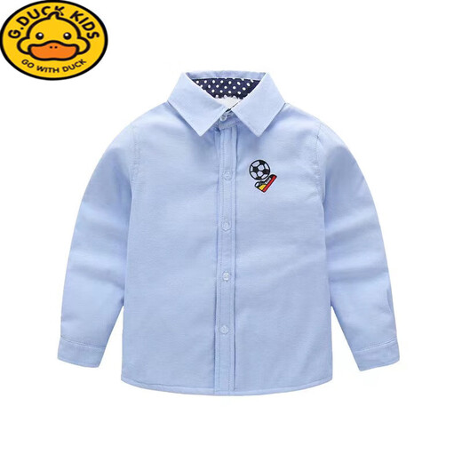 G.duck2-14 years old boys autumn and winter velvet shirt children's clothing long-sleeved all-match shirt medium and large children's thickened bottoming top elementary school sailing blue velvet 100 cm