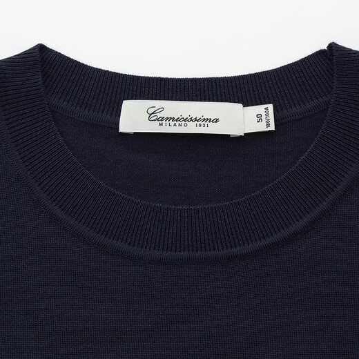 CAMICISSIMA high-count wool spring and summer new men's short-sleeved woolen sweater, versatile navy blue slim fit for commuting, navy blue, one size fits all 48