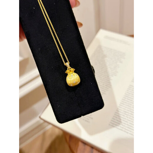 Beimixing 18K gold-filled hand-brushed lucky bag necklace gold pendant sweater chain for women Diamond-encrusted brushed lucky bag gold