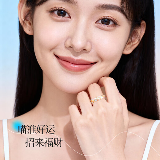 China Gold (CHINA GOLD) Auspicious Words Cat Pure Silver Couple Ring for Women Living Mouth Rings Looking for Wedding Gifts for Girlfriend and Wife’s Birthday Pure Silver Lucky Word Cat Ring-Jingsuda