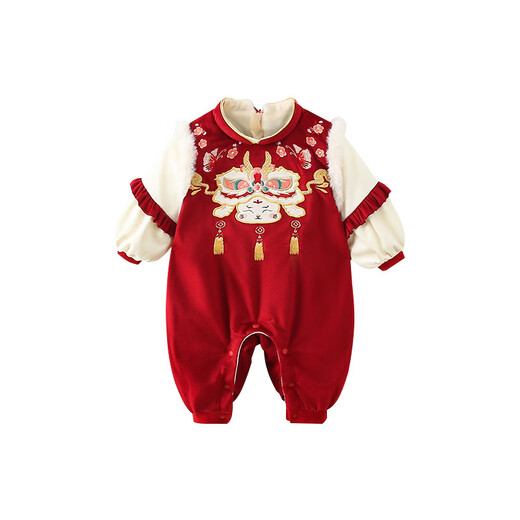 Baby clothes for women autumn and winter new princess 100-day-old dress baby red festive Chinese New Year's Eve dress red 66cm