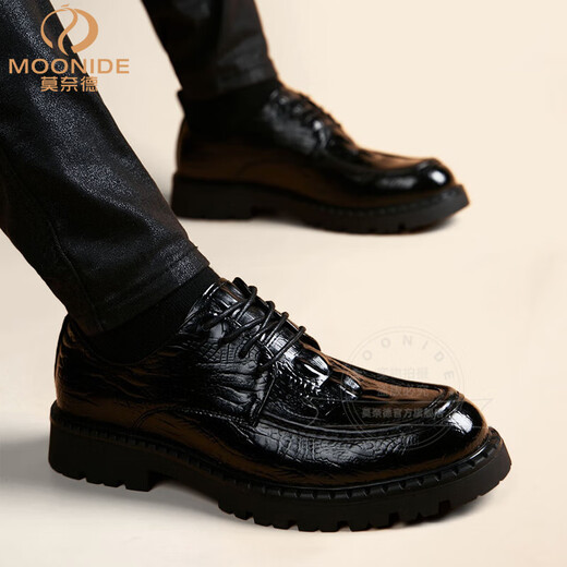 Moned brand business casual shoes men's fashionable thick sole inner heightening men's leather shoes British style soft leather formal wear trendy shoes for men black inner heightening 40