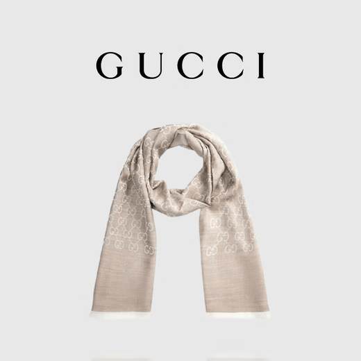 Gucci (GUCCI) double G double-sided woven floral tassel shawl wool scarf couple model light khaki light luxury 165904 light khaki