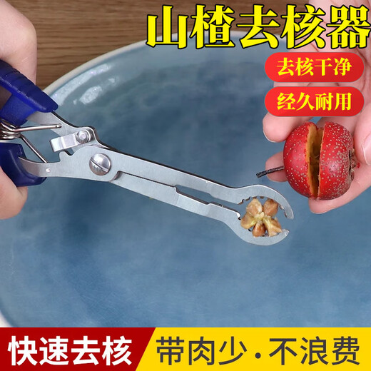 Necooks new hawthorn core removal tool, labor-saving core removal pliers, special candied haws core and seed remover, hawthorn core removal tool, standard blue model, with 3 replacement springs