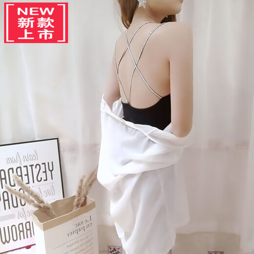 LangSha's new spring and summer women's clothing is fashionable and sexy with a silver cross-over back-wrapped chest strap and padded camisole, brown, one size fits all