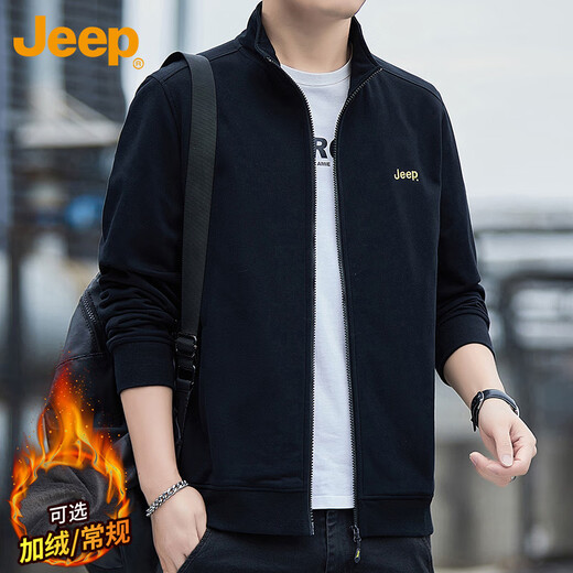 JEEP Jeep sweatshirt men's autumn and winter casual cardigan jacket men's loose stand-up collar clothing men's black 2XL