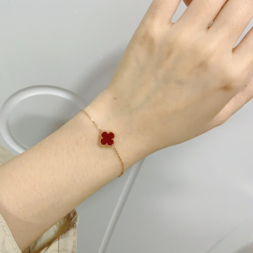 18K gold four-leaf clover bracelet AU750 color gold rose gold gold five-flower bracelet red agate birthday gift for girl rose gold red agate
