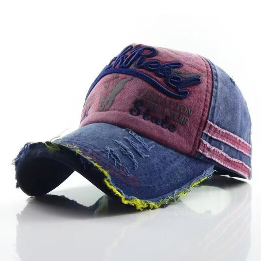 Men's and Women's Washed Old Letter Embroidered Peaked Cap Trendy Men's Outdoor Fashion Personality Street Women's Visor Baseball Hat Embroidered Washed Buffalo Head Style-Navy Blue Adjustable