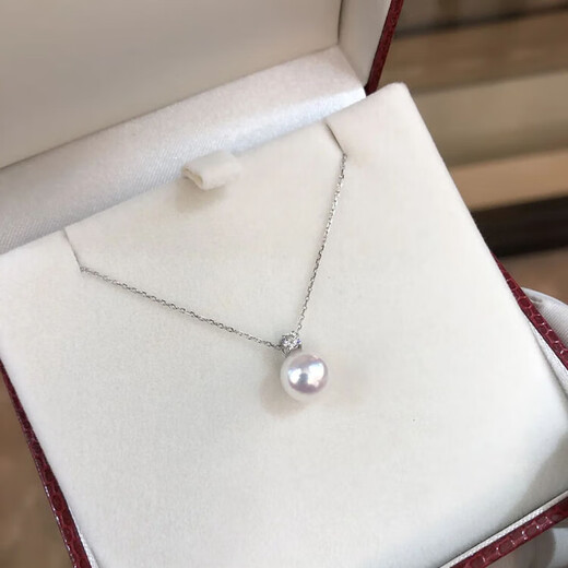 MHFDO Princess Style Pearl Pendant S925 Silver Princess Diana Style Perfect Round Aurora Natural Freshwater Pearl Necklace for Women Stackable 8-9mm