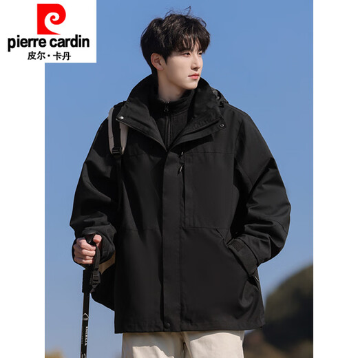 Pierre Cardin (pierre cardin) three-in-one assault clothing men's autumn 2025 new outdoor windproof mountaineering casual winter hooded overalls Phantom black three-in-one removable S Height 155-163cm Weight 85-105Jin Jin is equal to 0.5 kg