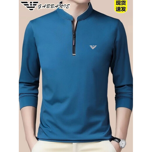 Chiarmania-Sex im mittleren Alter mit langer Ärmeln T-Shirt Herbst und Winter Casual Plus Samtstand Halsband Pullover Reißverschluss Basishemd Ga/6623 Deep Blue plus Samt L 170