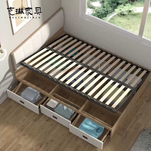 Yusenyi custom-made Bunny ENF grade solid wood small apartment high box storage bed sheet double tatami drawer storage 2 types of Bunny E0 grade particle board 1000mm*1900mm